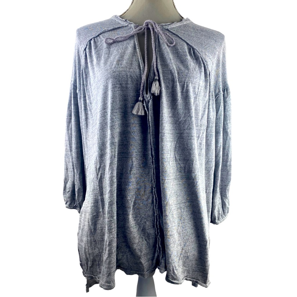 Free People Tassle Tie V Neck Jersey Tunic Lantern Sleeve Size Medium